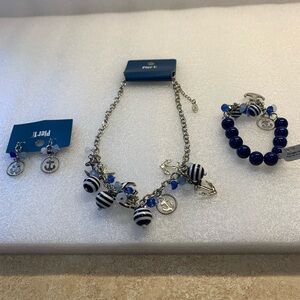 Pier 1 Blue and Silver Beaded necklace, bracelet and earrings